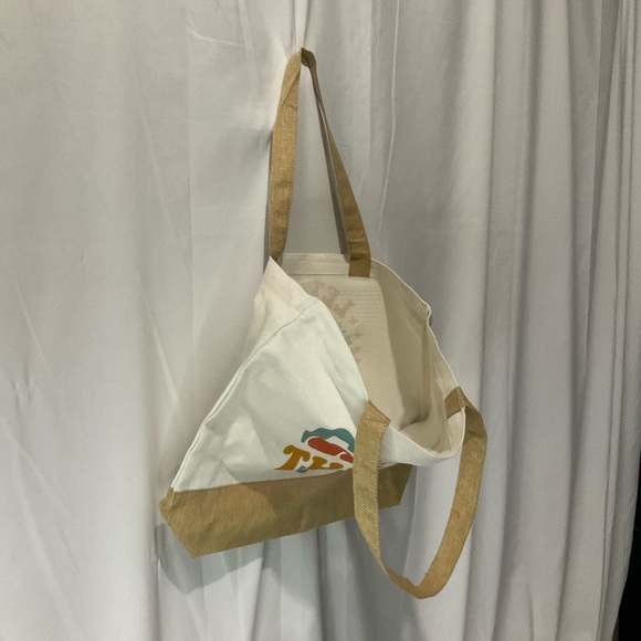 Let Them Canvas Tote Bag Large Capacity 15 X 18 X 5 Natural Linen Tan Bottom - Picture 5 of 7